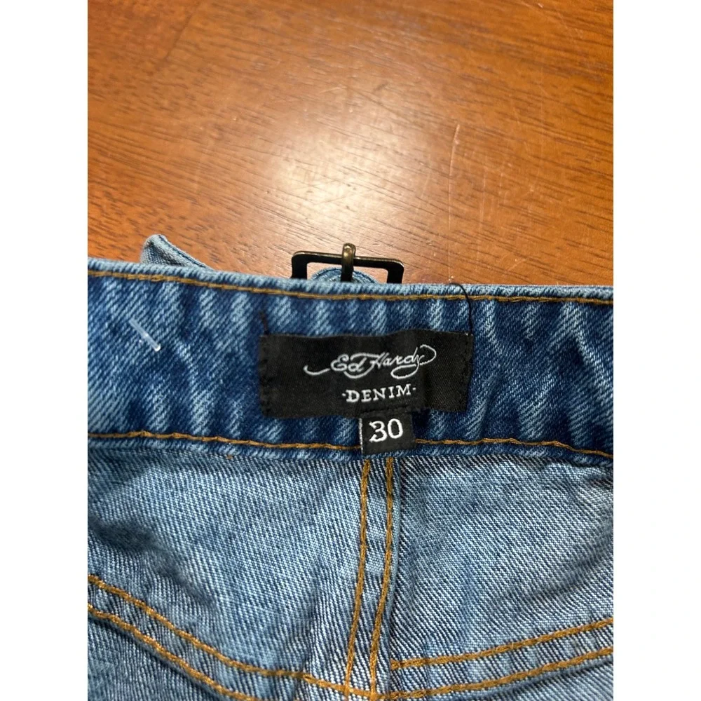 Vintage Ed Hardy Wide Leg Jeans Mens 30 Blue Graphic Tattoo Baggy Denim Y2K